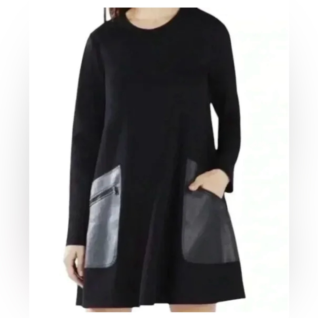 Bcbg Maxazria Black A-Line Farah Dress With Large Faux Leather Zip Pockets